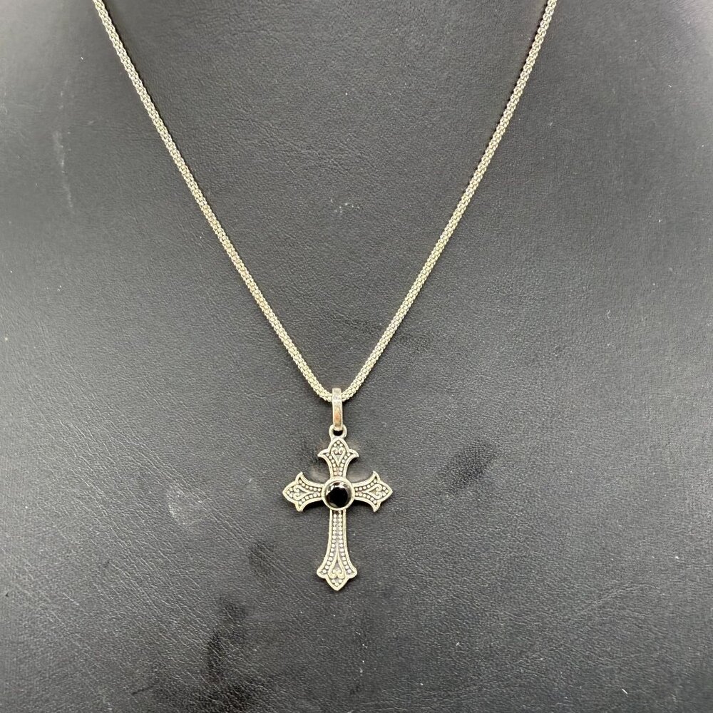 D’joy 925 Sterling Silver Black Crystal Cross Pendant Chain Necklace Italy
